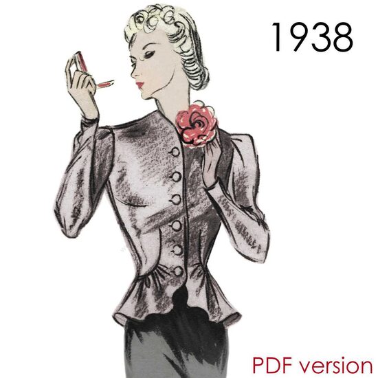1938 Blouse 90 cm (35.4") bust. PDF pattern.